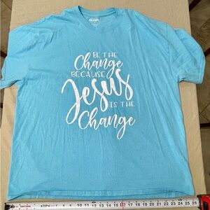 2XL Blue Graphic Print Jesus Be The Change T-Shirt Short Sleeve